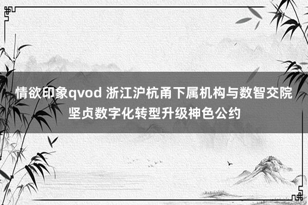 情欲印象qvod 浙江沪杭甬下属机构与数智交院坚贞数字化转型升级神色公约