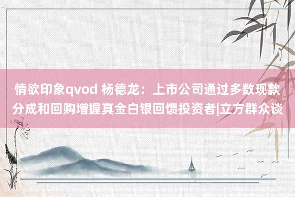 情欲印象qvod 杨德龙：上市公司通过多数现款分成和回购增握真金白银回馈投资者|立方群众谈